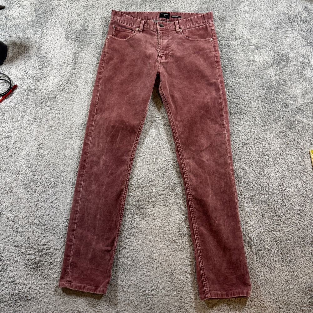 Quiksilver Mens Corduroy Pants 31 Burgundy Straight Tapered Stretch Cord LikeNew